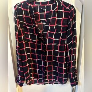 GAP Pink and Red Buttoned Blouse with Mandarin Collar
